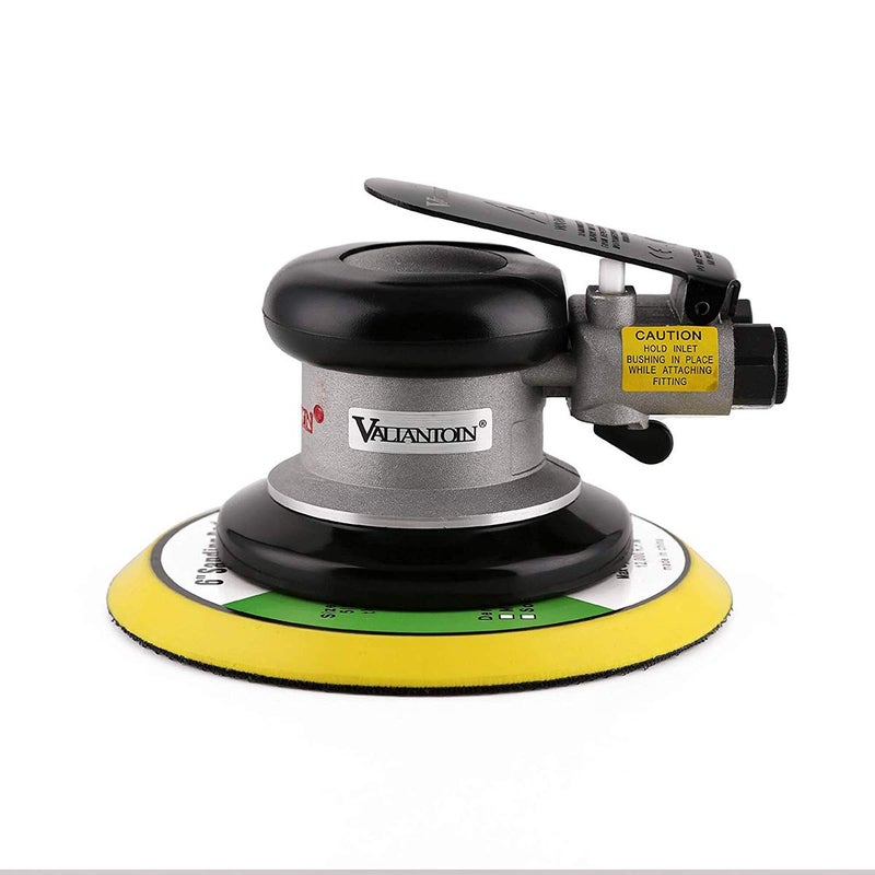 Valianto 6" Professional Air Random Orbital Palm Sander with 1pc 6" Backup Plate, Heavy Duty Dual Action Pneumatic Sander Silver - Image 1